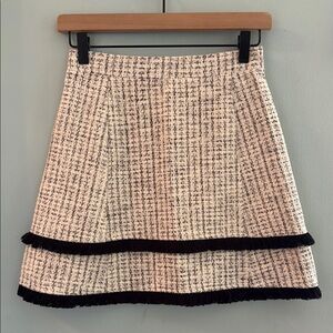 Chic Tweed Skirt with Black Fringe Accents - Size S